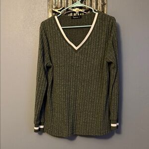 Gray V-Neck Ribbed Sweater